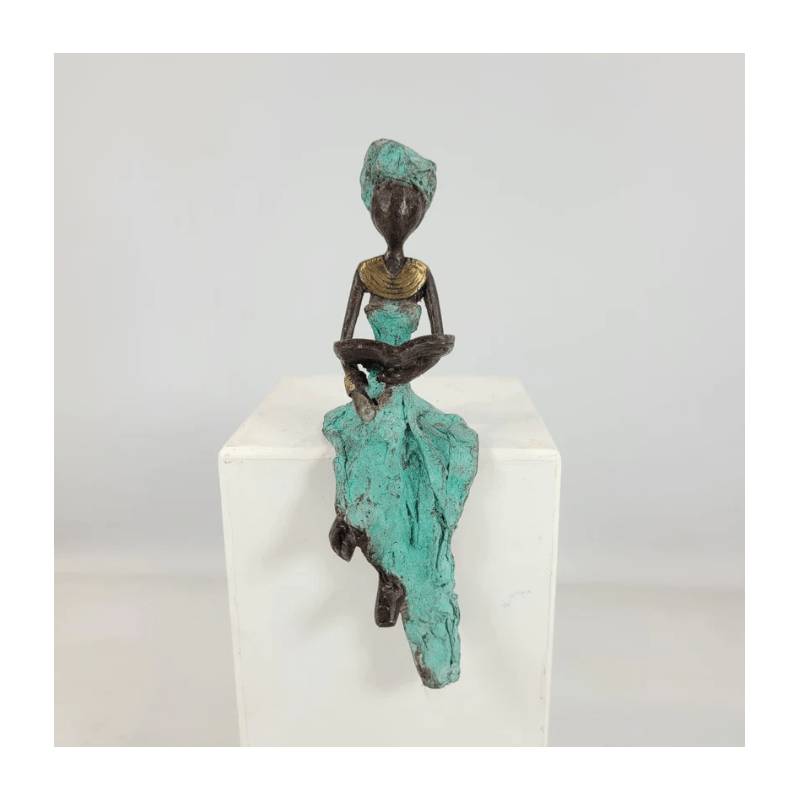 Moogoo Sculpture en bronze "La lectrice" 15 cm couleur turquoise