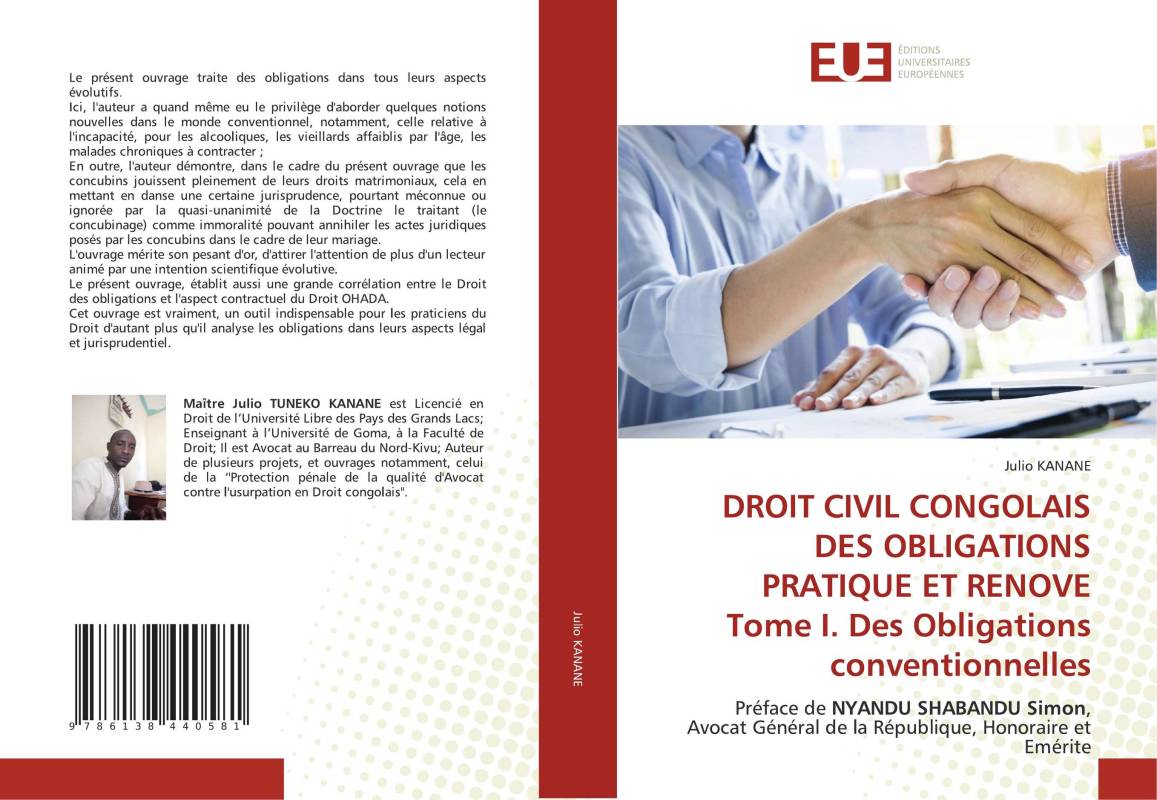 DROIT CIVIL CONGOLAIS DES OBLIGATIONS PRATIQUE ET RENOVE Tome I. Des Obligations conventionnelles